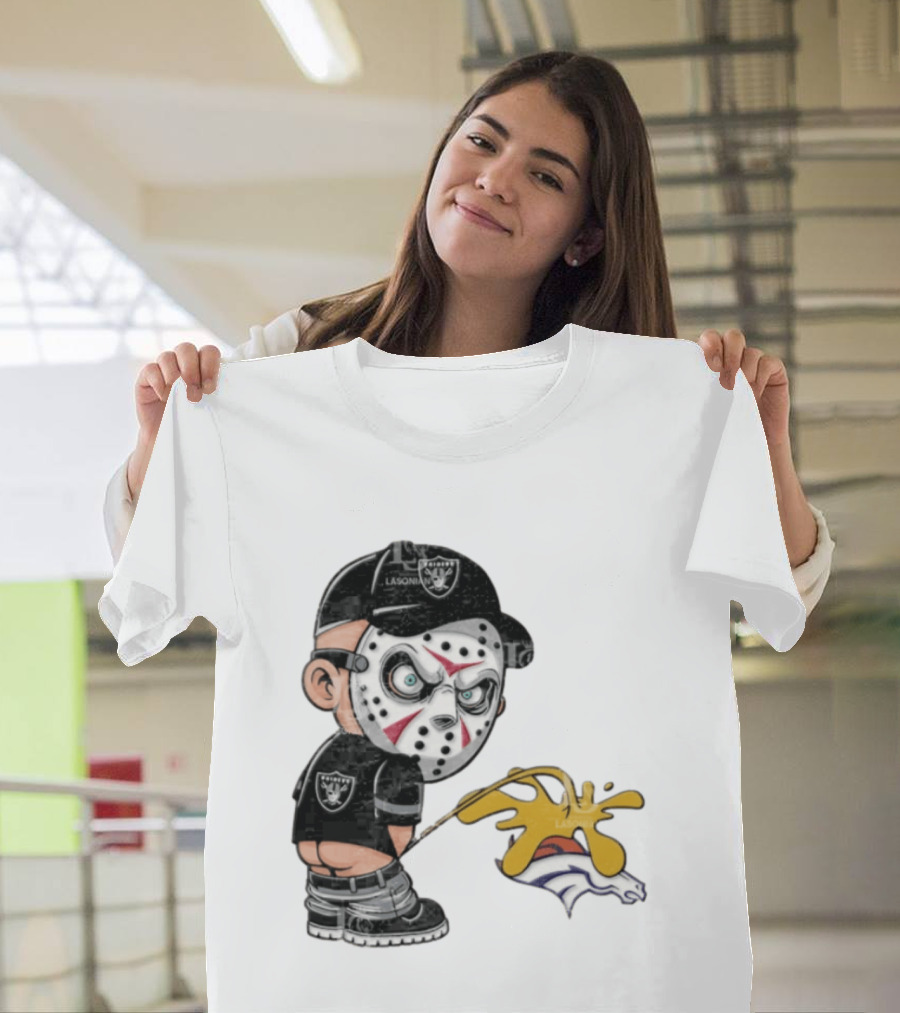 Las Vegas Raiders Jason Voorhees Piss On Denver Broncos Rivalry Humor Sports Fan T-Shirt