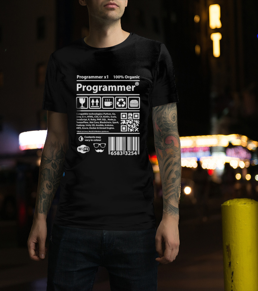 Programmer X1 100 Percent Organic Contents May Vary In Colour Barcode WiFi Coffee Recycle T-Shirt