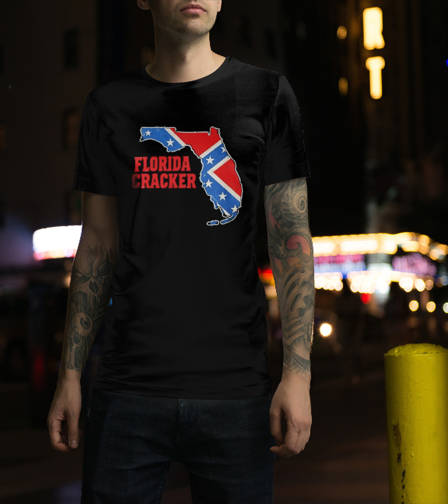 Florida Cracker Distressed Confederate Flag State Map Southern Pride T-Shirt