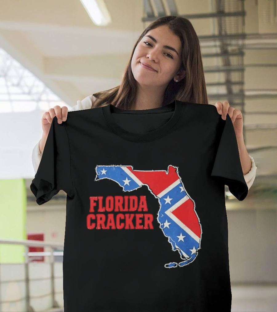 Florida Cracker Distressed Confederate Flag State Map Southern Pride T-Shirt