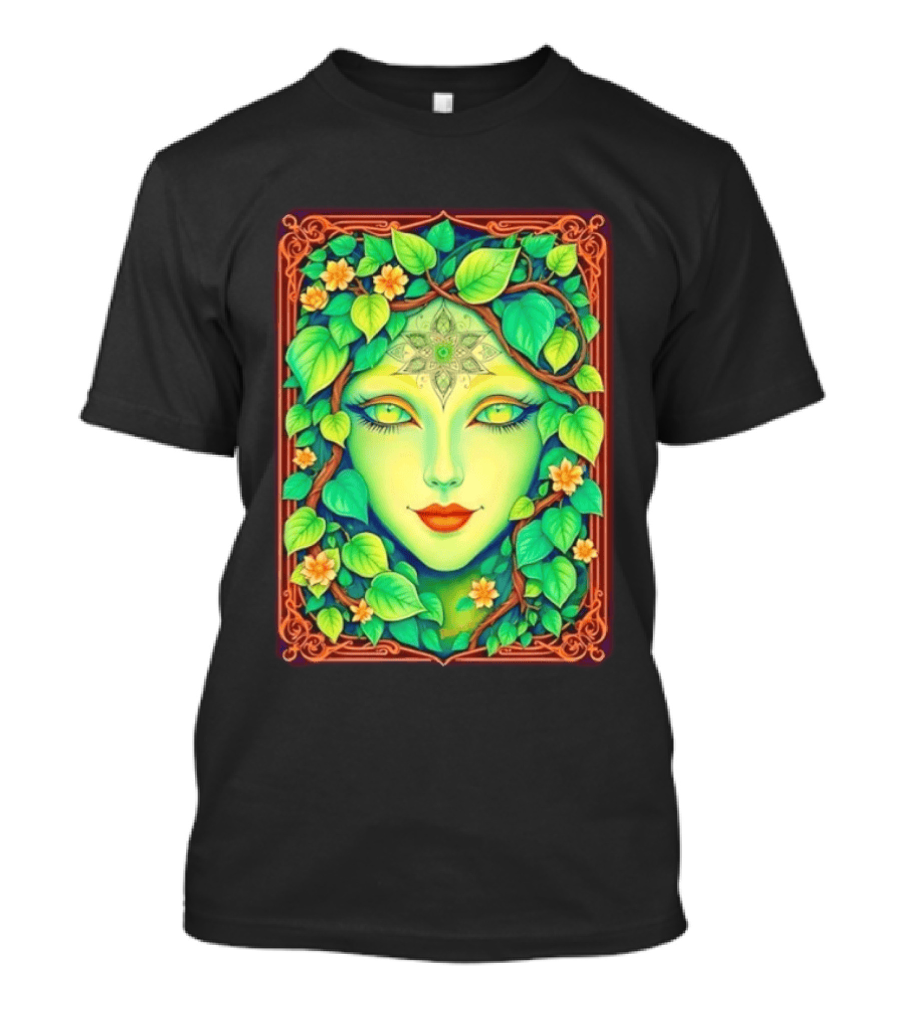 Dream Creations Enchanted Green Forest Goddess With Floral Accents T-Shirt
