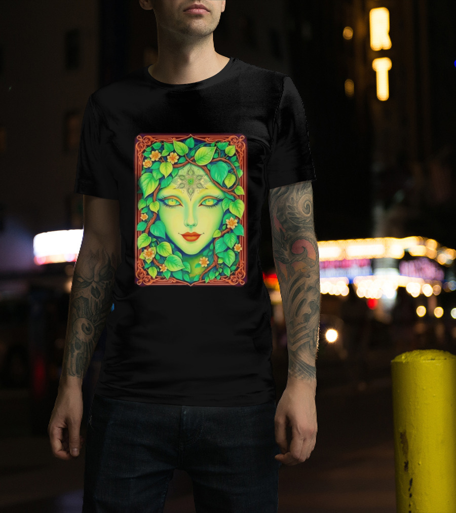 Dream Creations Enchanted Green Forest Goddess With Floral Accents T-Shirt