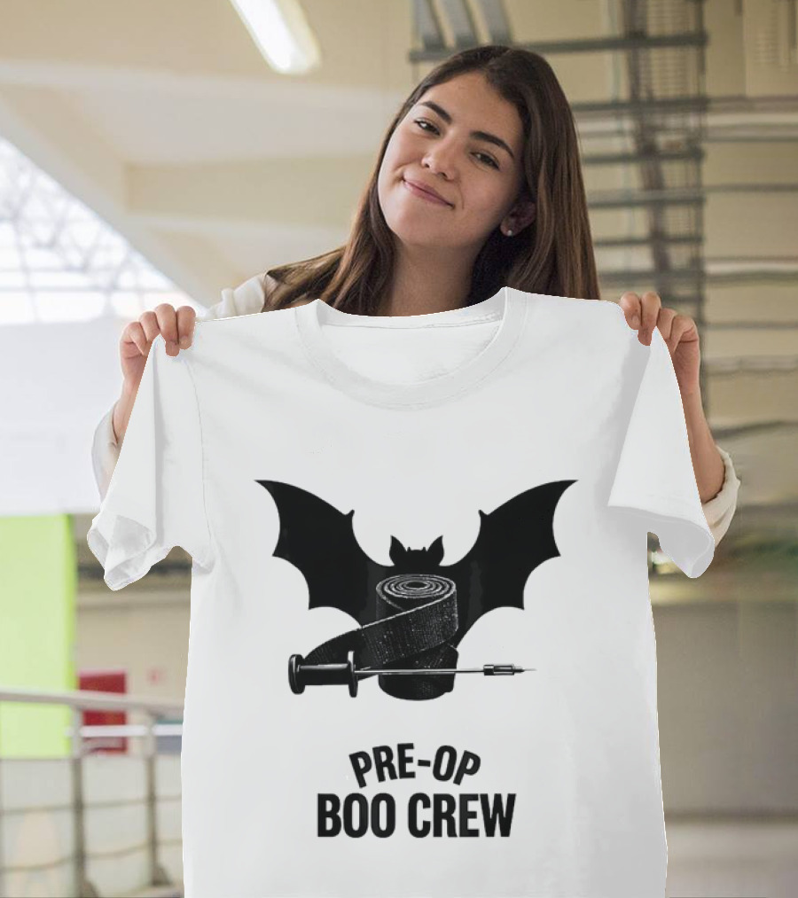 Halloween Pre Op Boo Crew Bat Syringe Nurse T-Shirt
