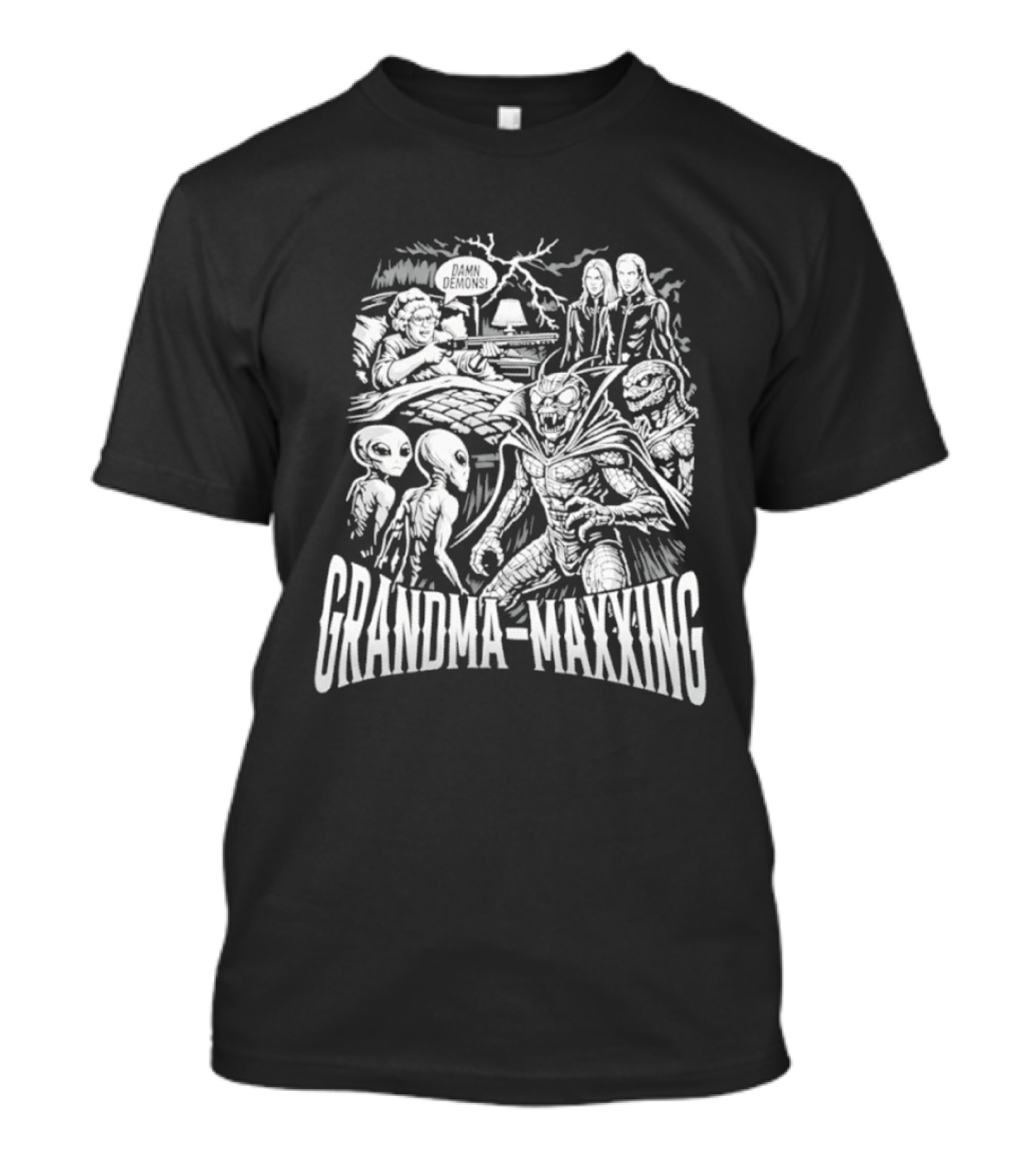 Grandma Maxxing Damn Demons Horror Grandma Supernatural Scene T-Shirt