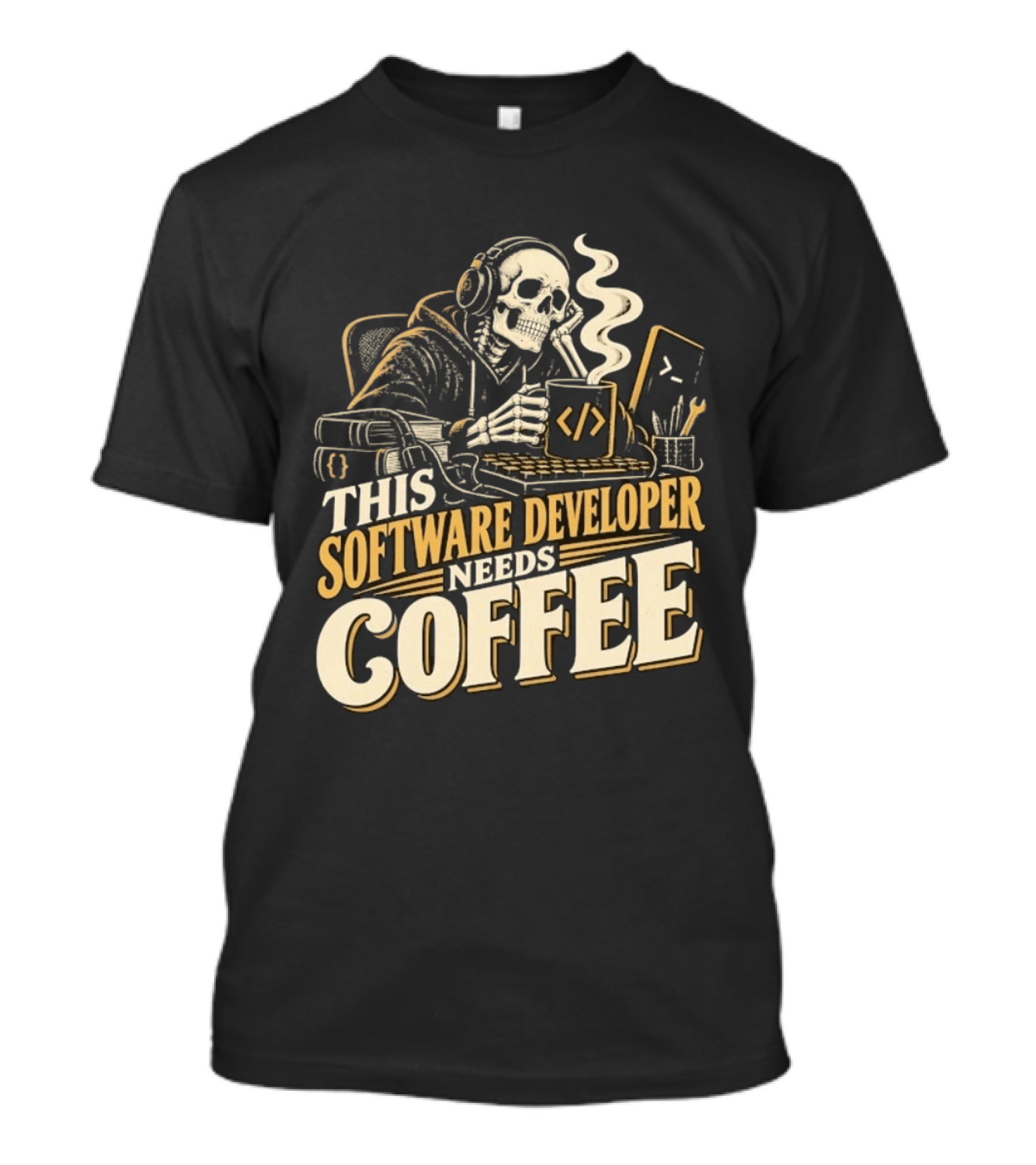 This Software Developer Needs Coffee Coding Skeleton T-Shirt