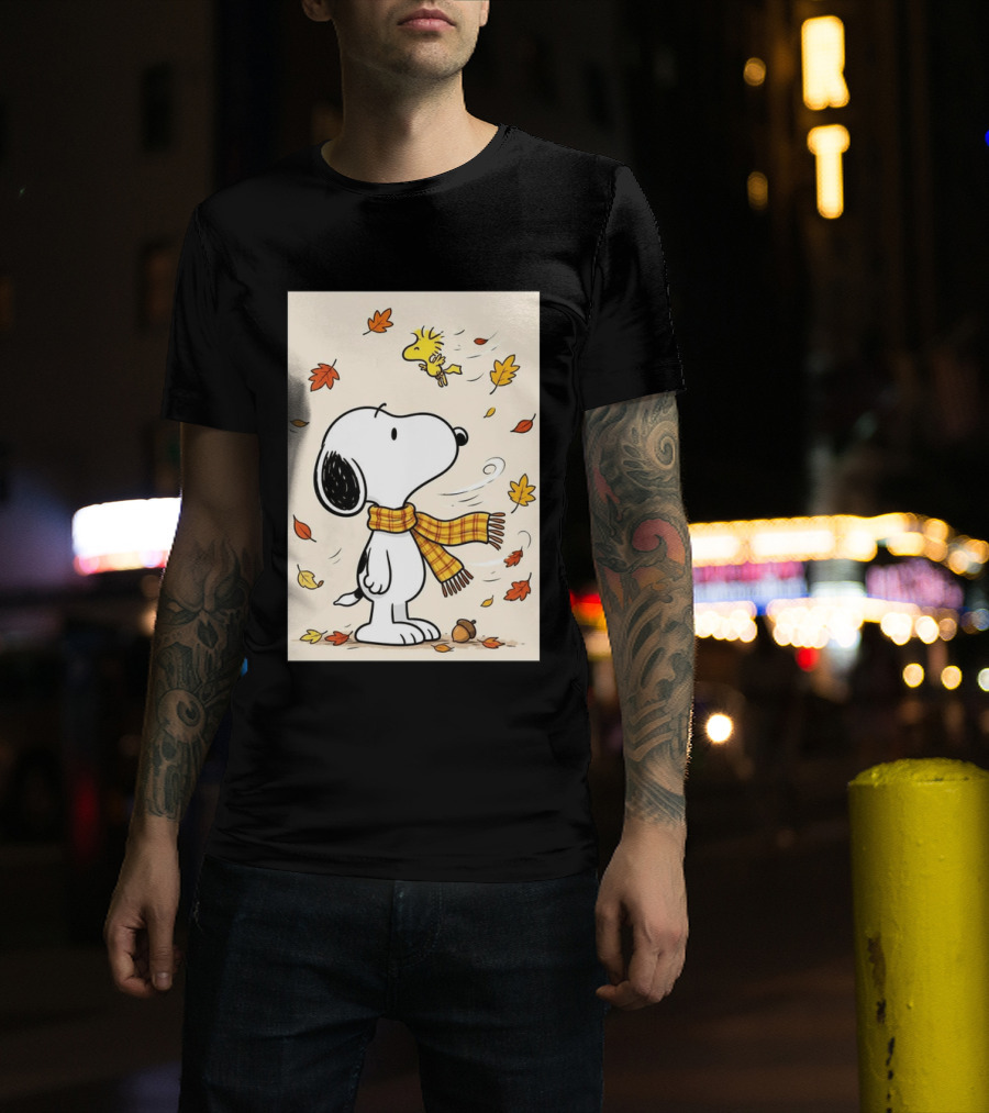 It's Officially Fall With Snoopy And Woodstock Celebrating Autumn Leaves T-Shirt