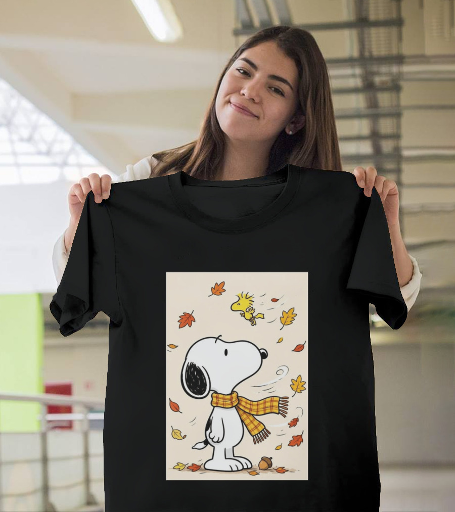 It's Officially Fall With Snoopy And Woodstock Celebrating Autumn Leaves T-Shirt
