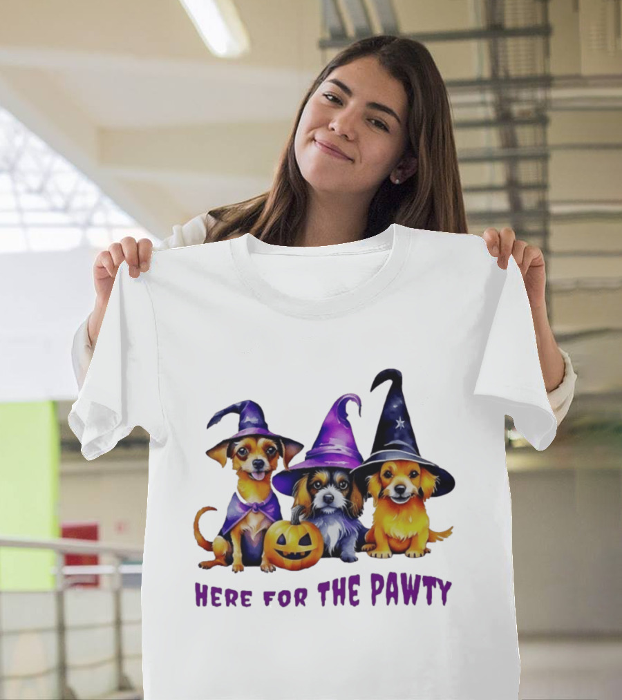 Halloween Witch Dogs Here For The Pawty T-Shirt