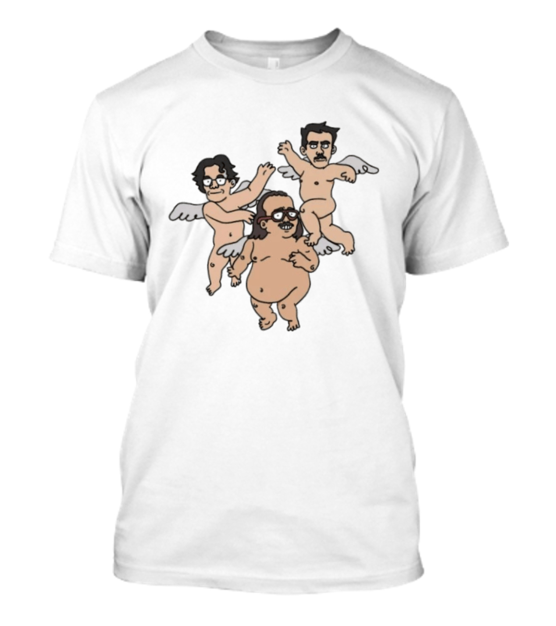Wilford Brimley And Friends Cherub Angels Cartoon Character Trio T-Shirt