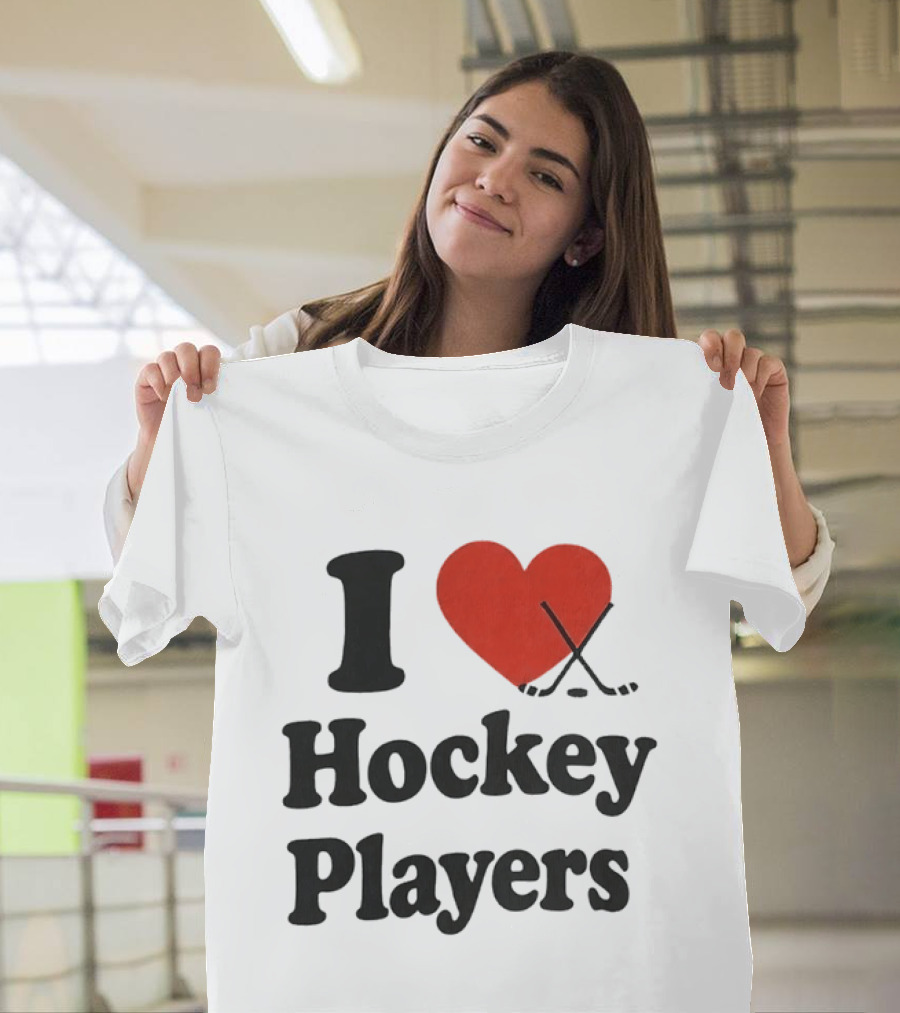 I Love Hockey Players Heart With Crossed Sticks T-Shirt