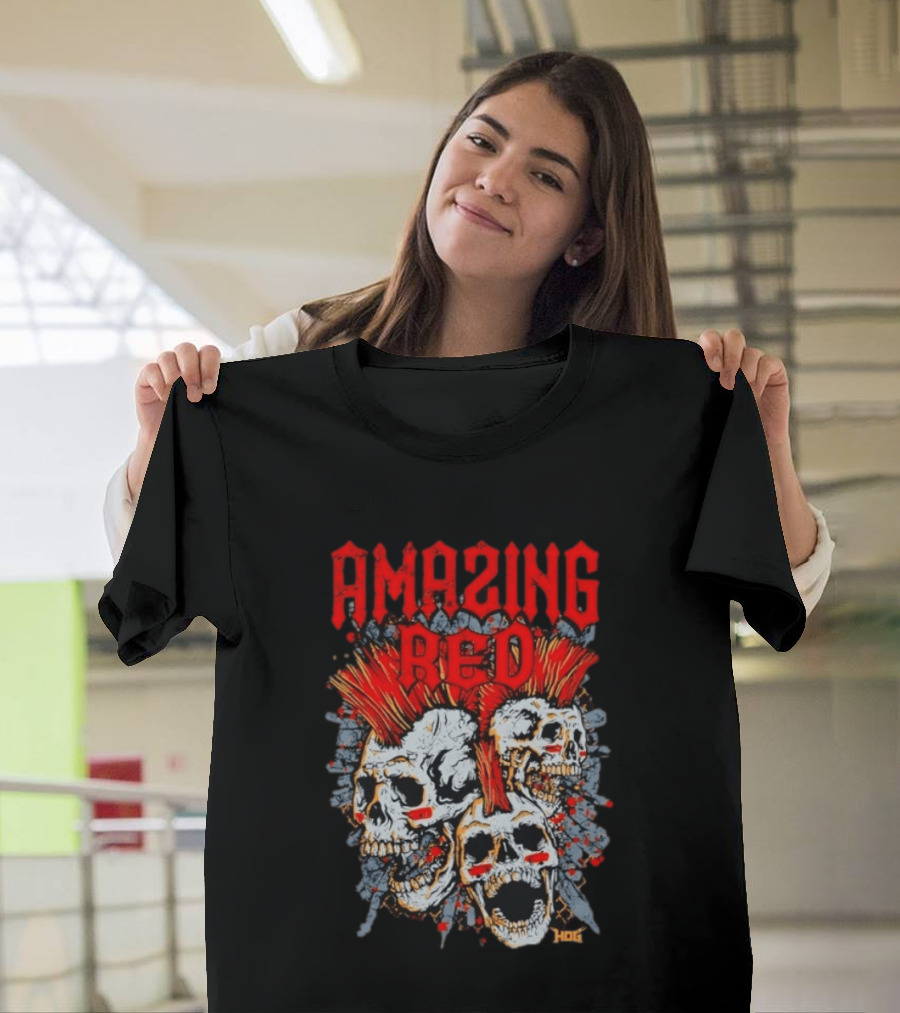 Amazing Red Hog Skulls Mohawk Trio T-Shirt