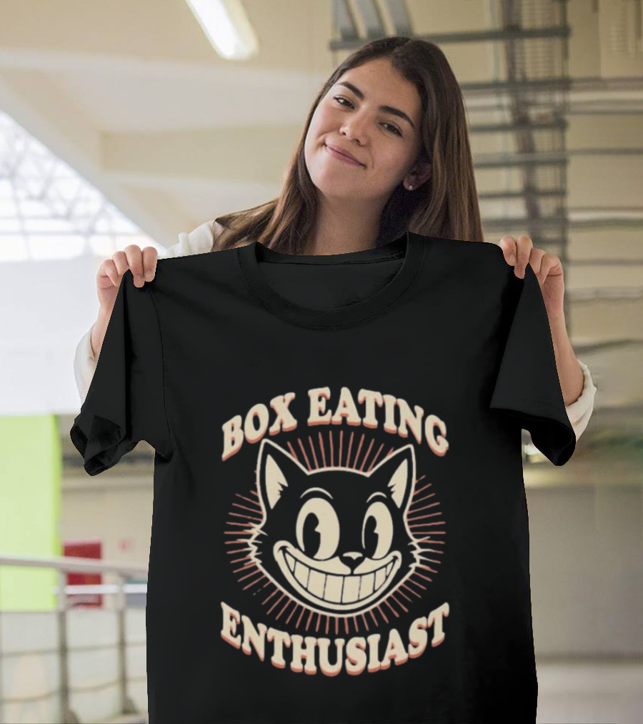 Box Eating Enthusiast Smiling Cat Face T-Shirt