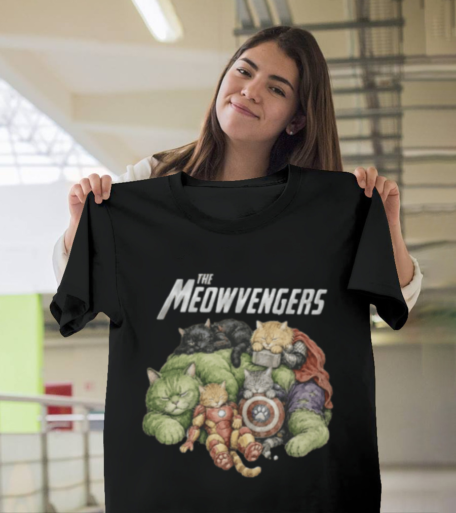 Marvel The Meowvengers Cats As Avengers Sleeping With Superhero Costumes T-Shirt