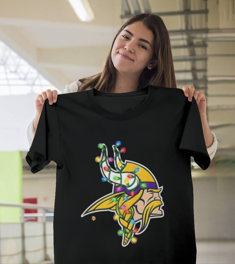Minnesota Vikings Viking Head Christmas Lights Festive Decor T-Shirt