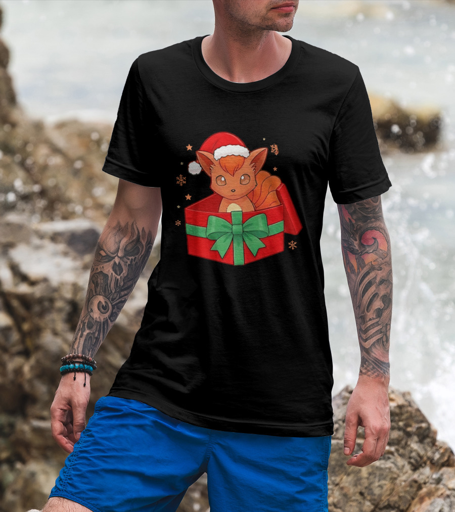 Vulpix Christmas Gift Box Pokemon Holiday Santa Hat T-Shirt