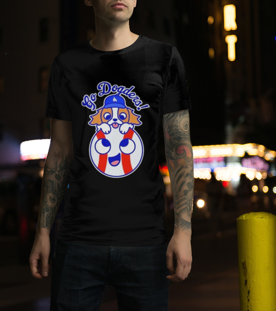 Go Dodgers LA Baseball Puppy Los Angeles Dodgers Enthusiast Cartoon T-Shirt