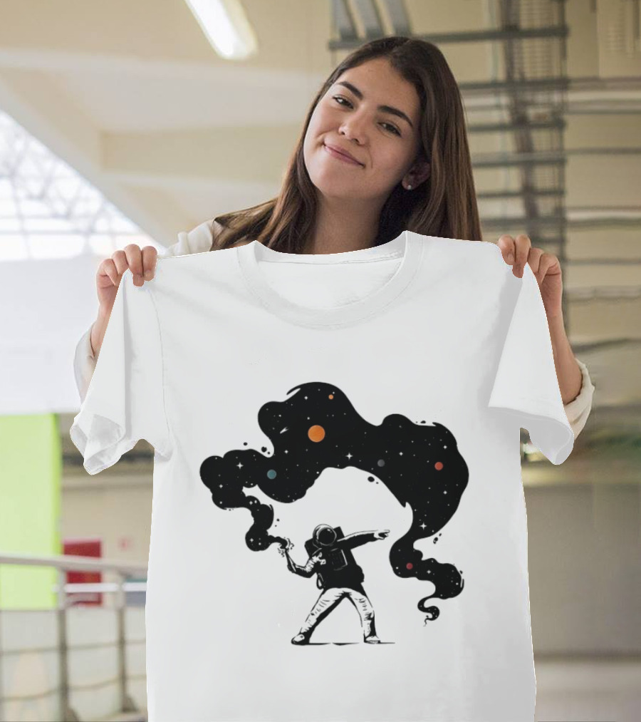Astronaut Hurling Colorful Galaxy Nebula Space Visualization T-Shirt