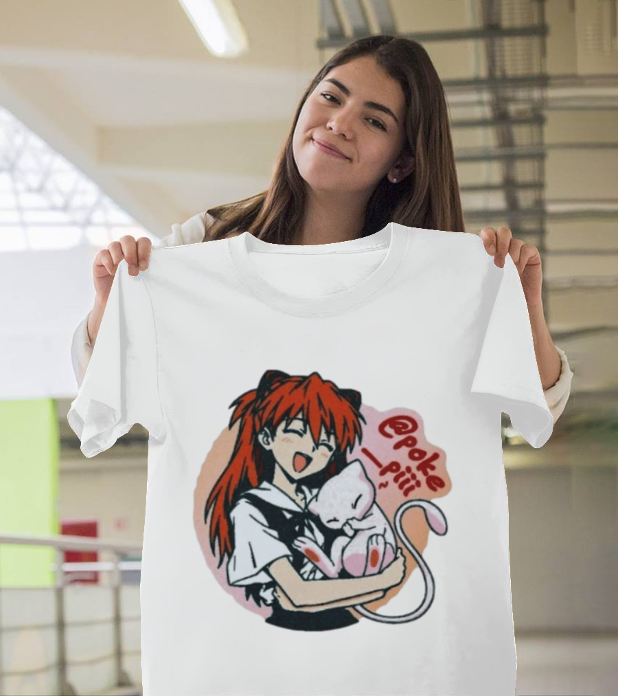 Asuka Langley Soryu With Mew Pokémon Evangelion Crossover @poke_piii T-Shirt