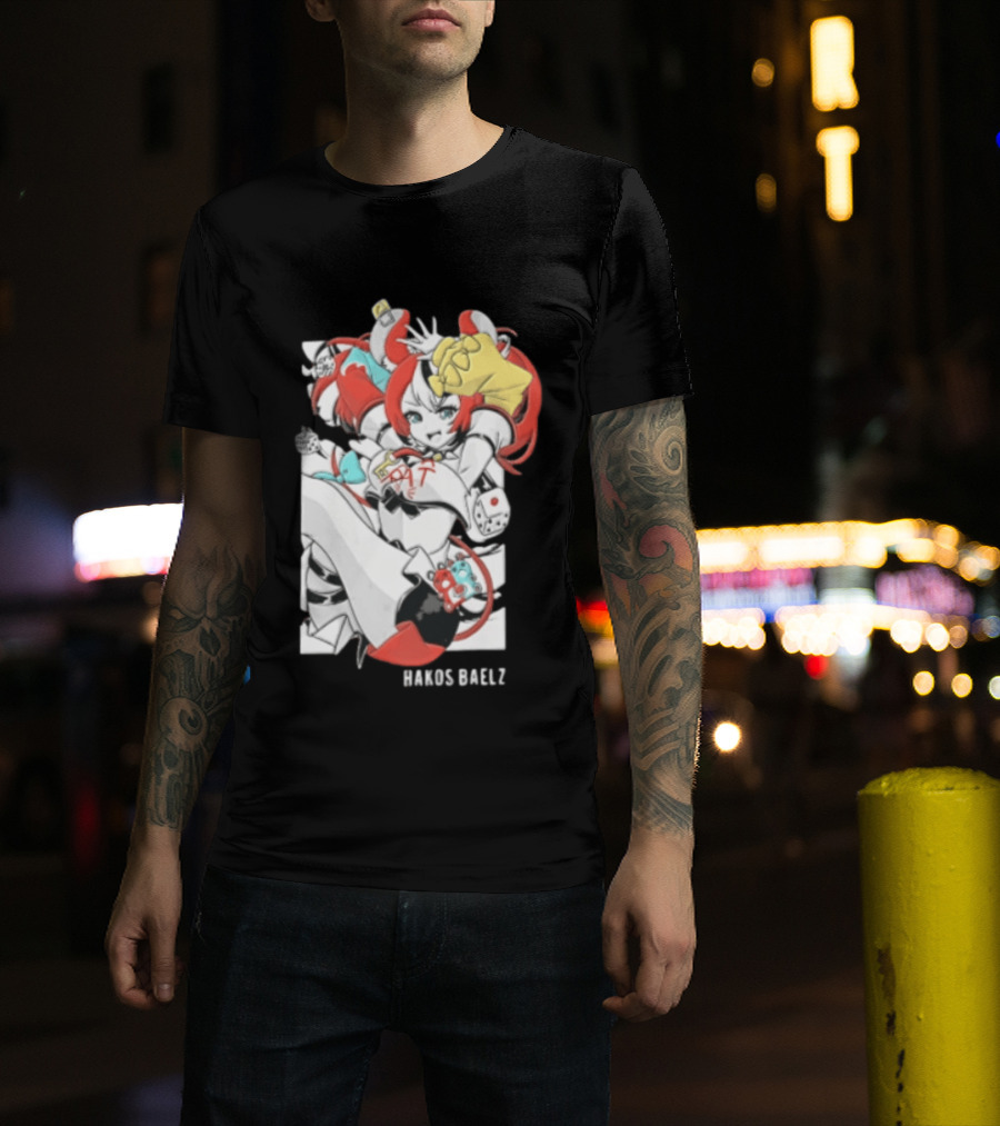 Hololive Hakos Baelz Anime Girl Red Hair Dice Playful Jumping T-Shirt