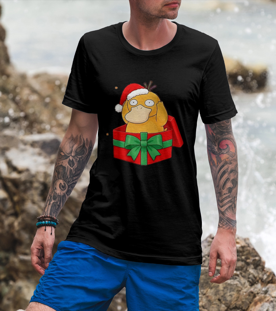 Psyduck Christmas Gift Box Wearing Santa Hat Pokemon T-Shirt
