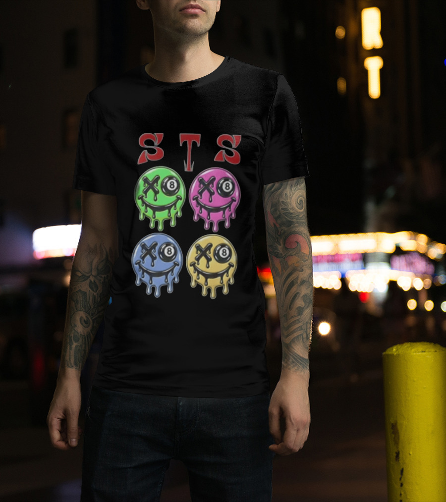 STS Four Melting Smiley Faces Eight Ball Eyes T-Shirt