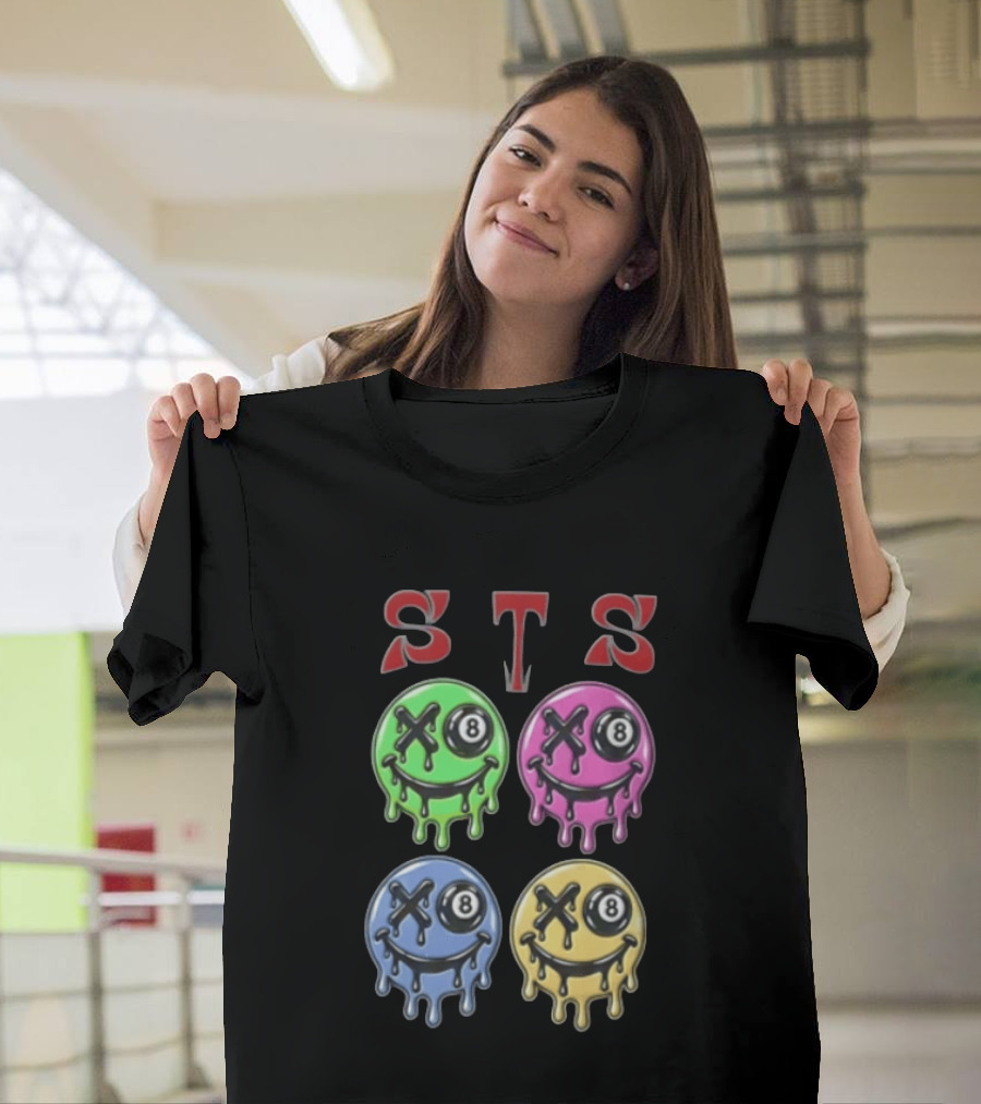 STS Four Melting Smiley Faces Eight Ball Eyes T-Shirt