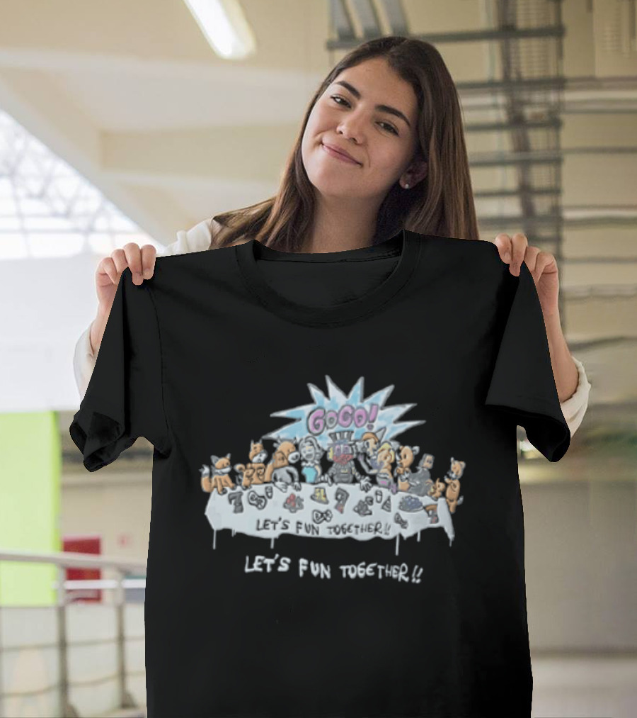 Let's Fun Together Cartoon Animals G Go At Table T-Shirt