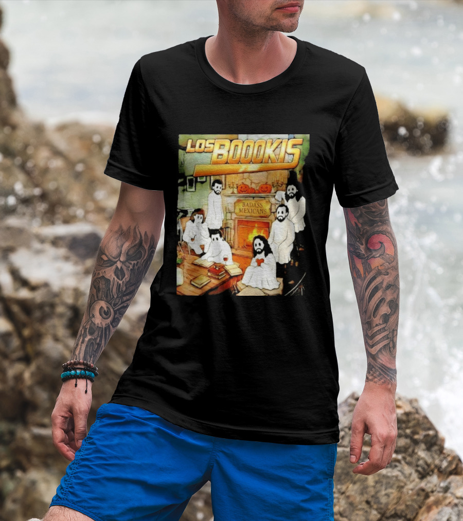 Los Boookis Badass Mexicans Marco Antonio Solis Halloween Fireplace Scene T-Shirt