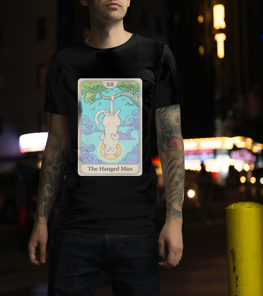 The Hanged Man Tarot Card XII With Cat And Tree T-Shirt