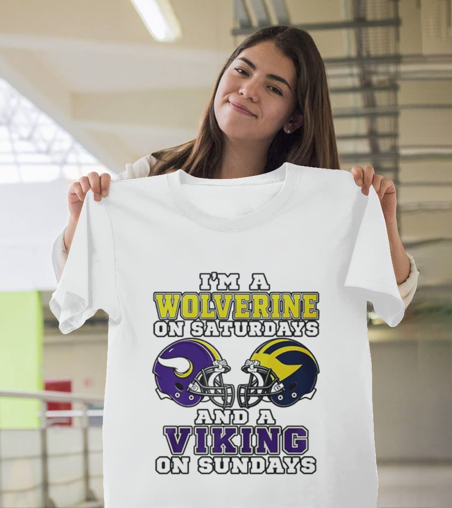 I'm A Wolverine On Saturdays And A Viking On Sundays Helmet T-Shirt