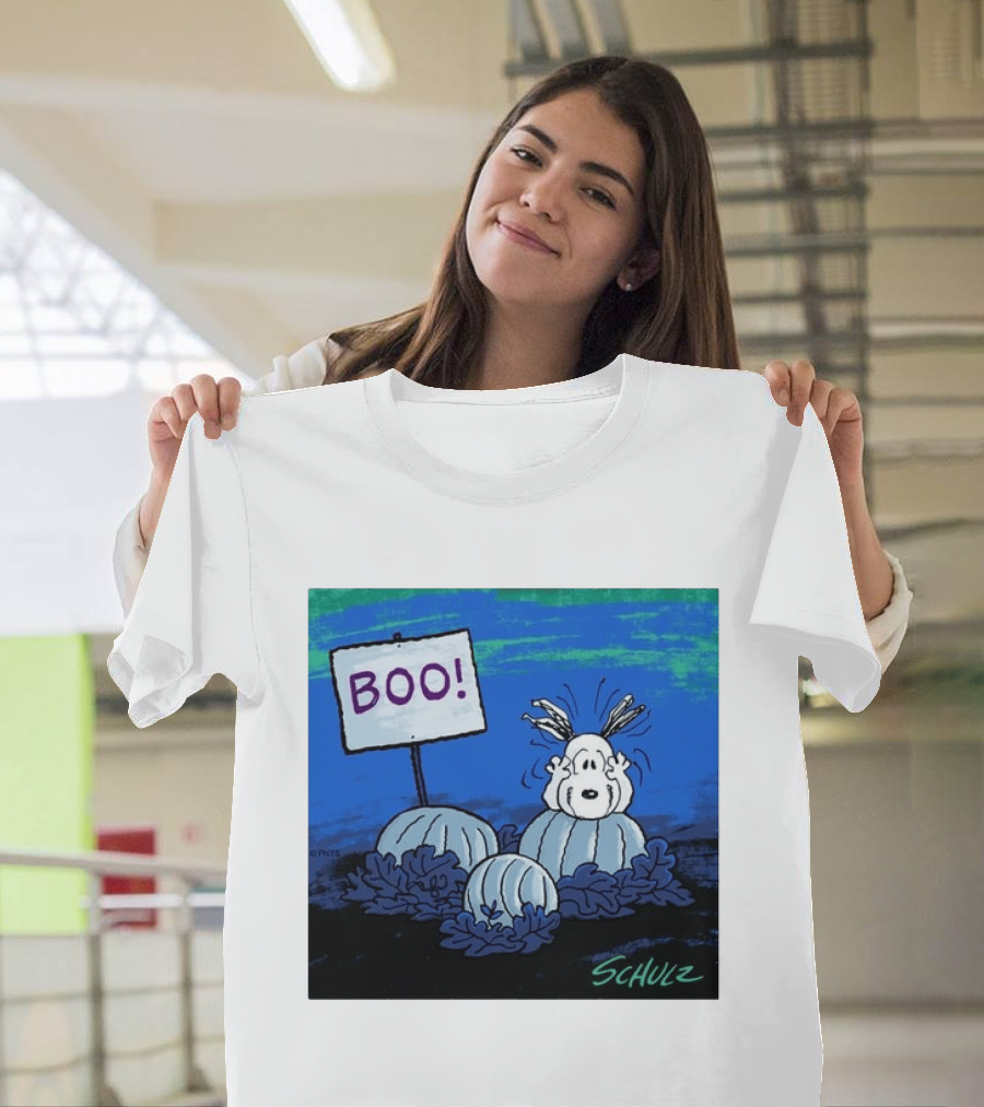 BOO Snoopy Pumpkin Patch Season Halloween Scene By Schulz T-Shirt
