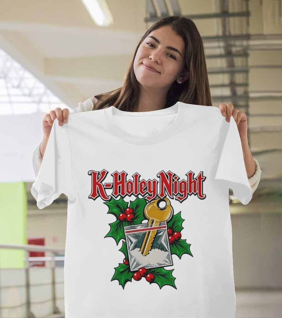 K Holey Night Christmas Holiday Festive Gold Key Holly Berries T-Shirt
