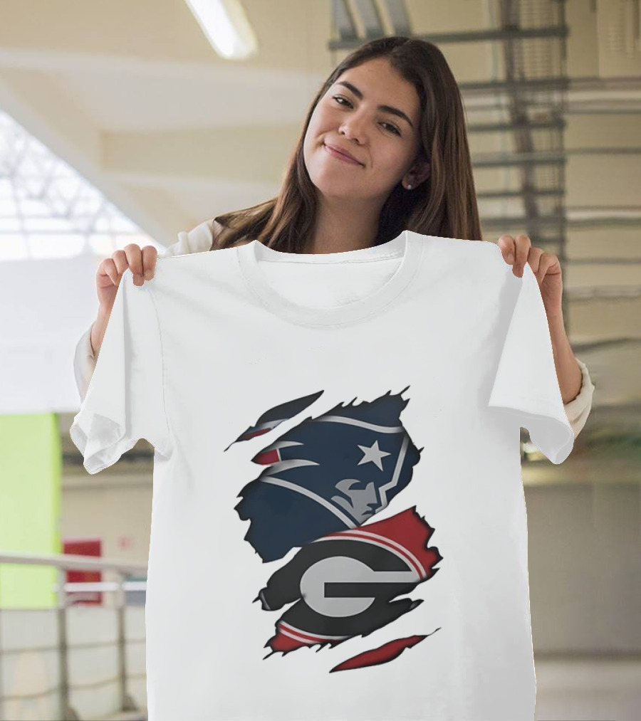 New England Patriots Georgia Bulldogs Torn Fabric T-Shirt