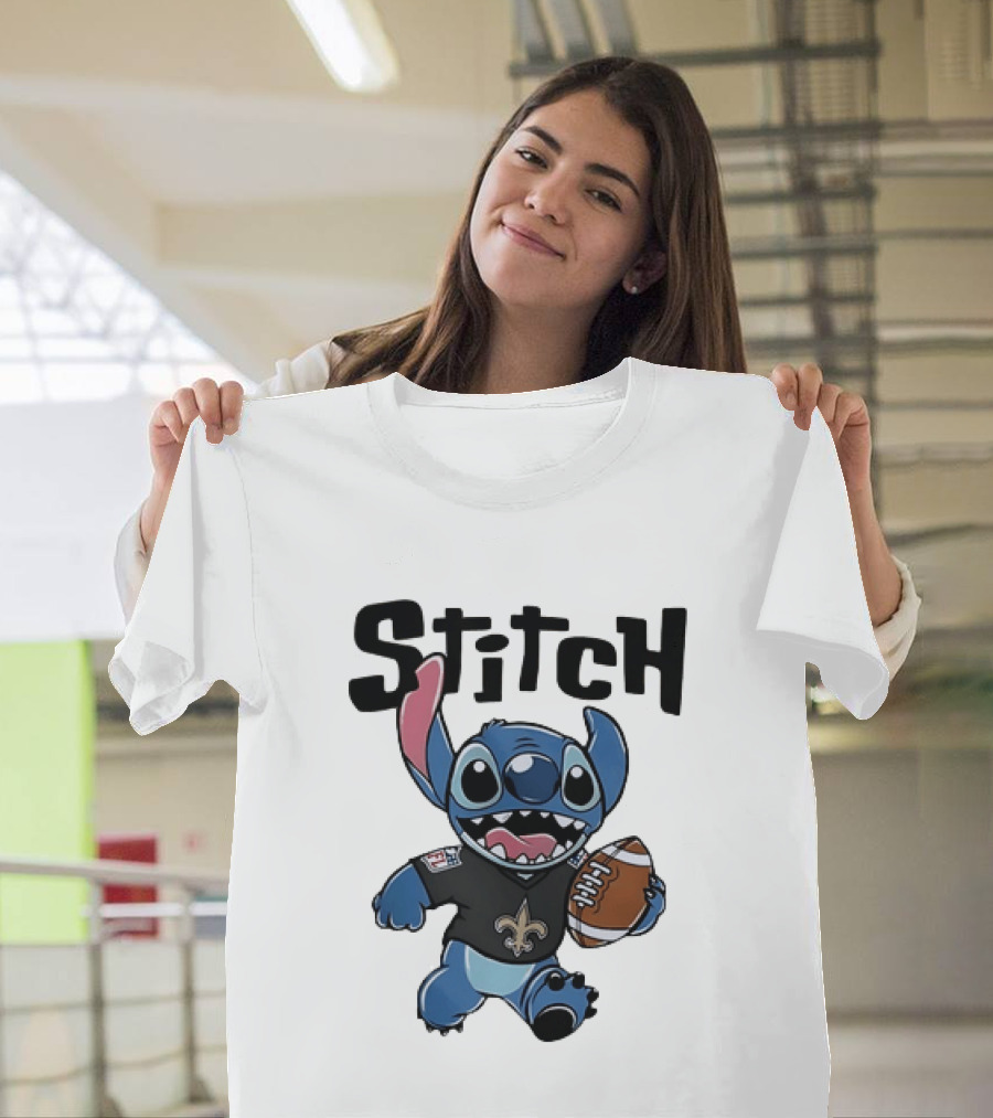 Stitch Carrying Football New Orleans Saints Disney T-Shirt