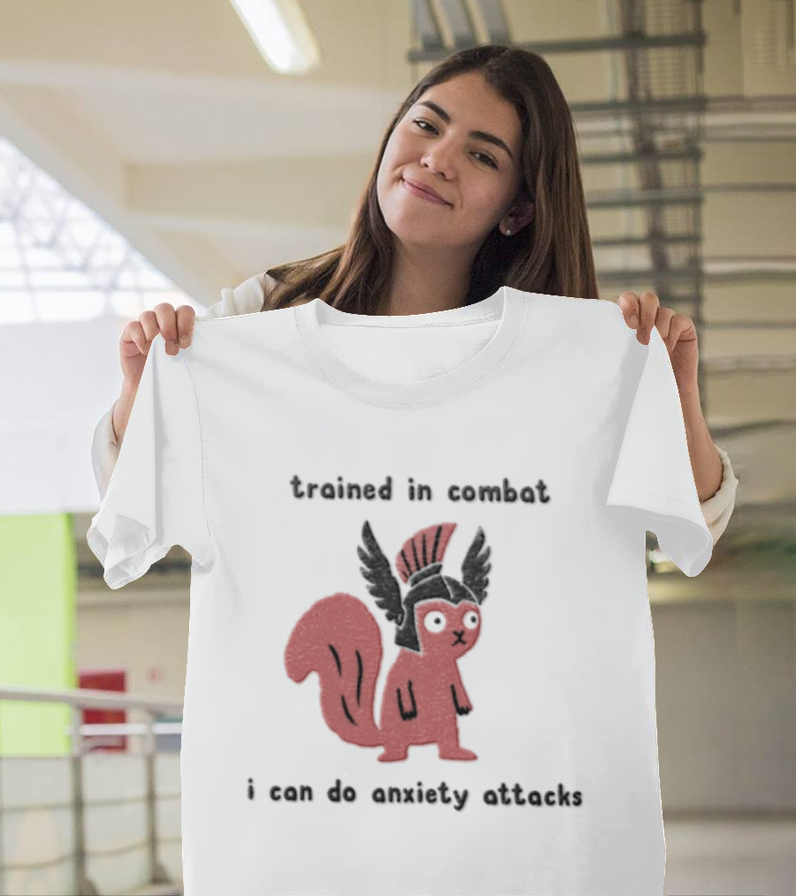 Trained In Combat Pink Squirrel Spartan Helmet Anxiety Attacks T-Shirt