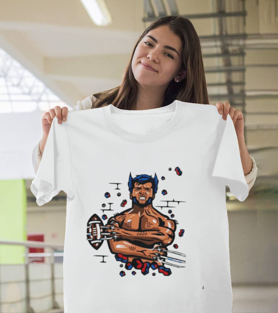 Wolverine Football Player With Adamantium Claws Holding Football T-Shirt
