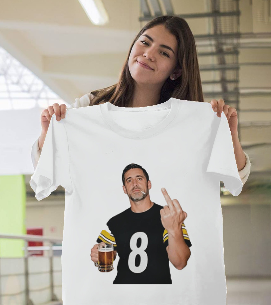 Aaron Rodgers Pittsburgh Steelers Number 8 Middle Finger And Beer Gesture T-Shirt