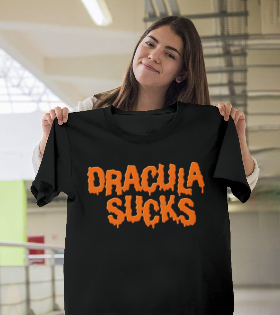 Orange Dripping Text Dracula Sucks Halloween T-Shirt