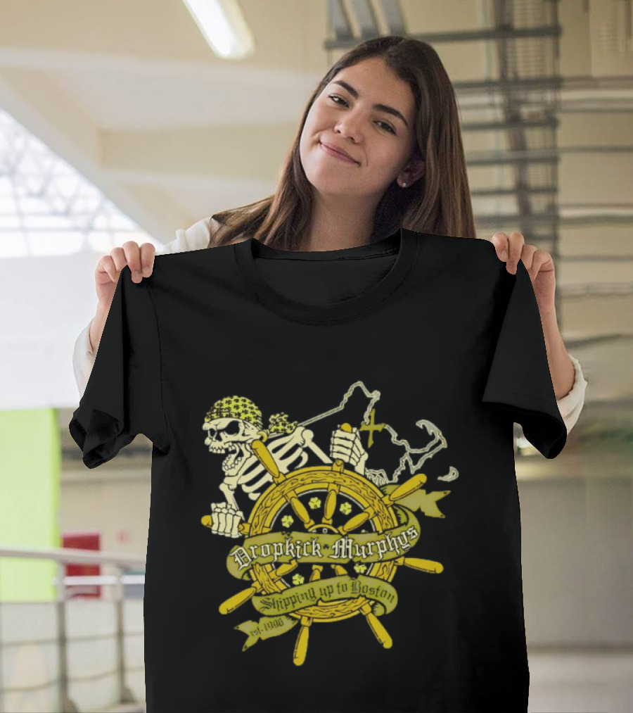 Dropkick Murphys Shipping Up To Boston Skull Shipwheel Est 1996 T-Shirt
