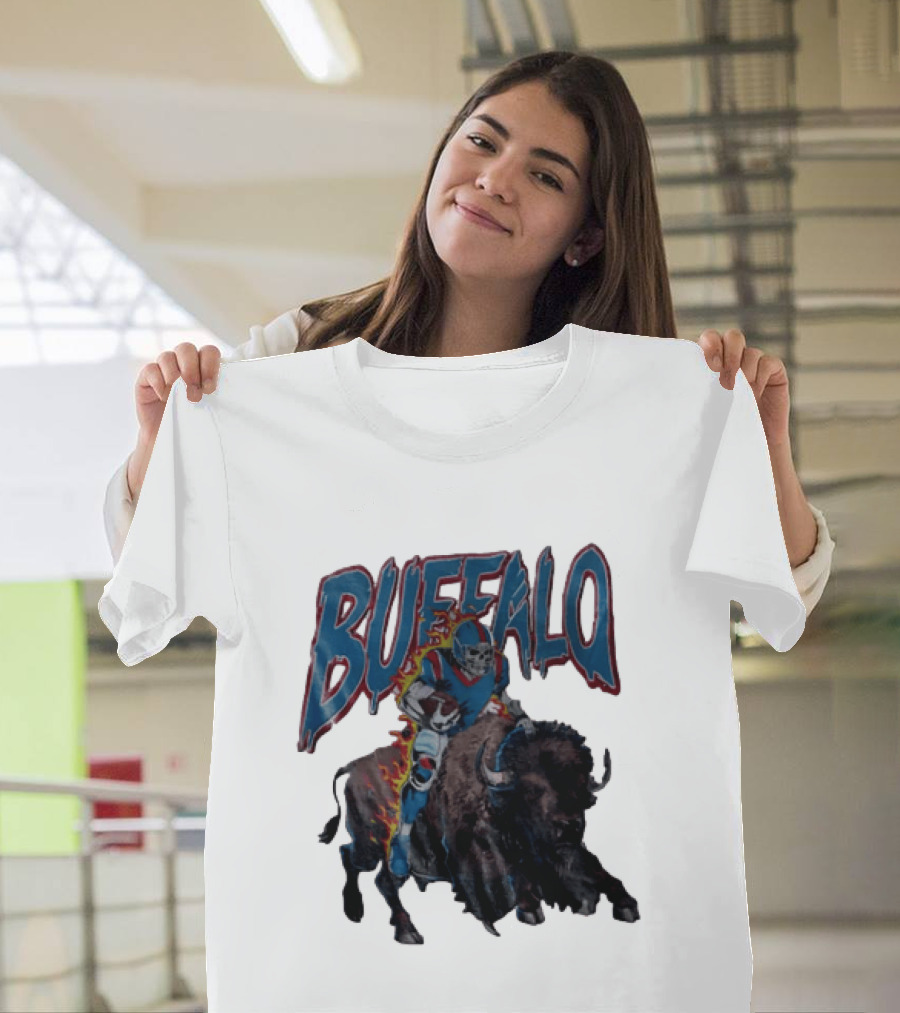 Buffalo Bills Skeleton Football Player Riding Charging Buffalo T-Shirt