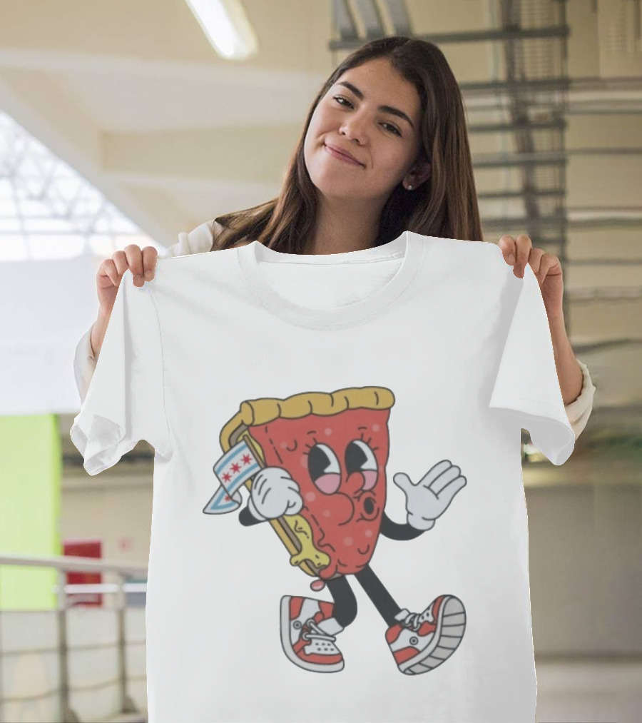 Chicago Meet The Foodies Lucy Lou Pizza Slice Walking Pizza With Chicago Flag And Sneakers T-Shirt