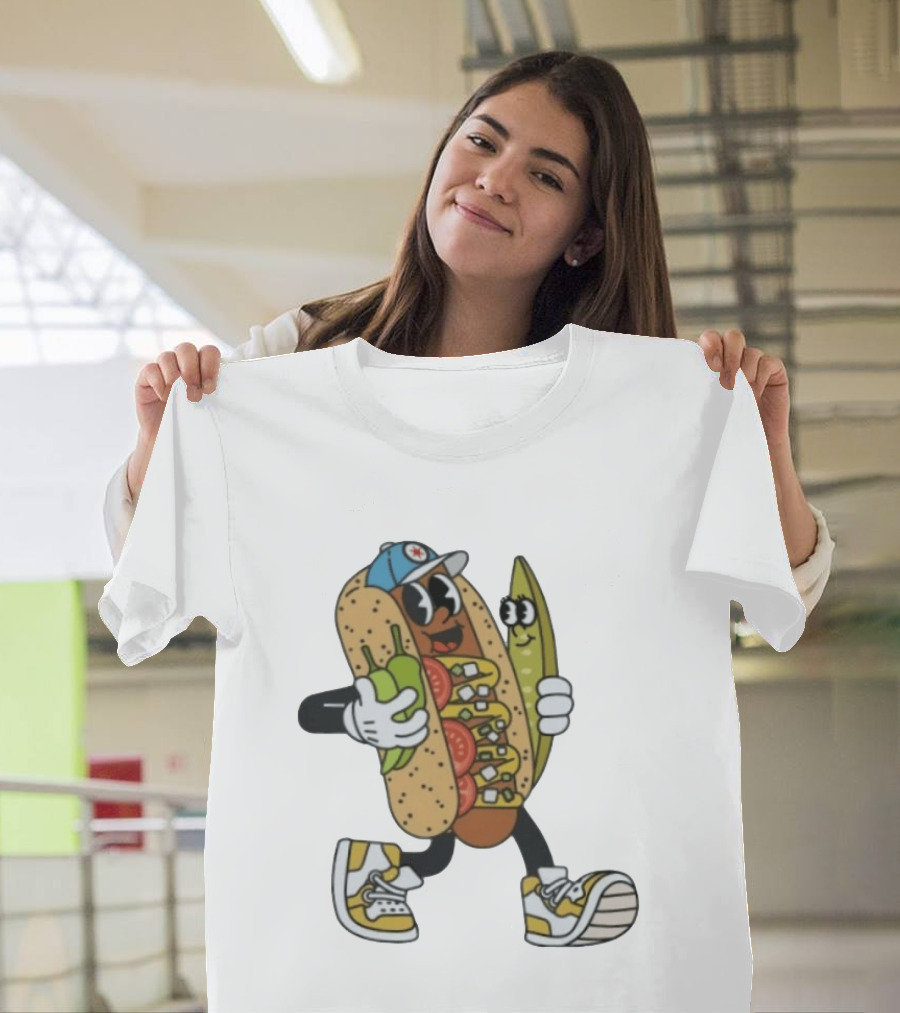 Davey Dog Hot Dog Cartoon Pickle Cap Sneaker T-Shirt