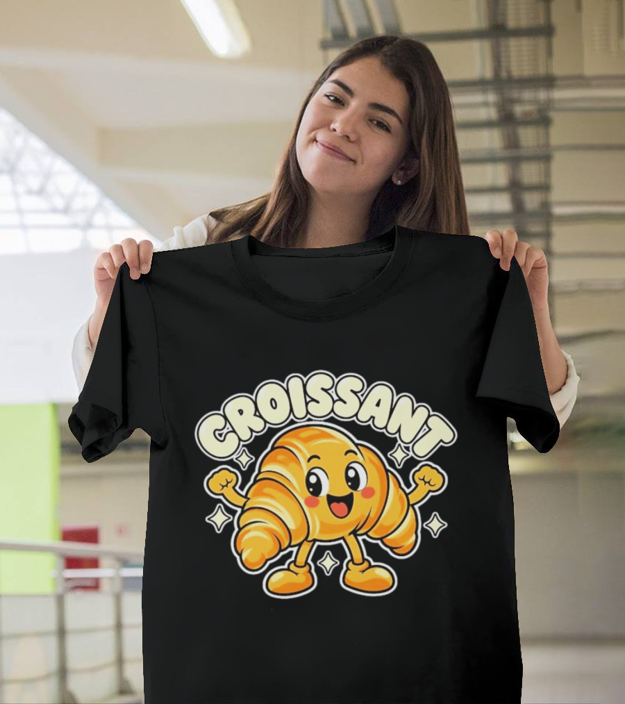 Croissant Happy Pastry Food Cartoon T-Shirt