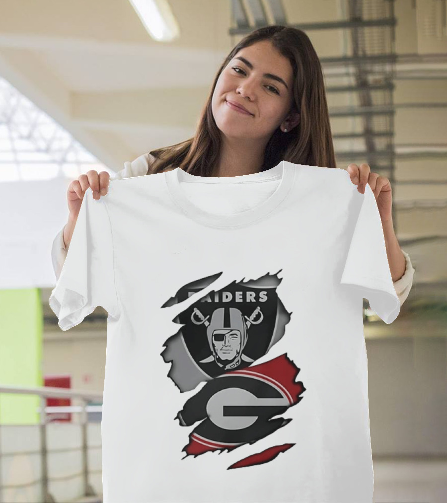 Las Vegas Raiders Georgia Bulldogs Torn Fabric NCAA Collaboration T-Shirt