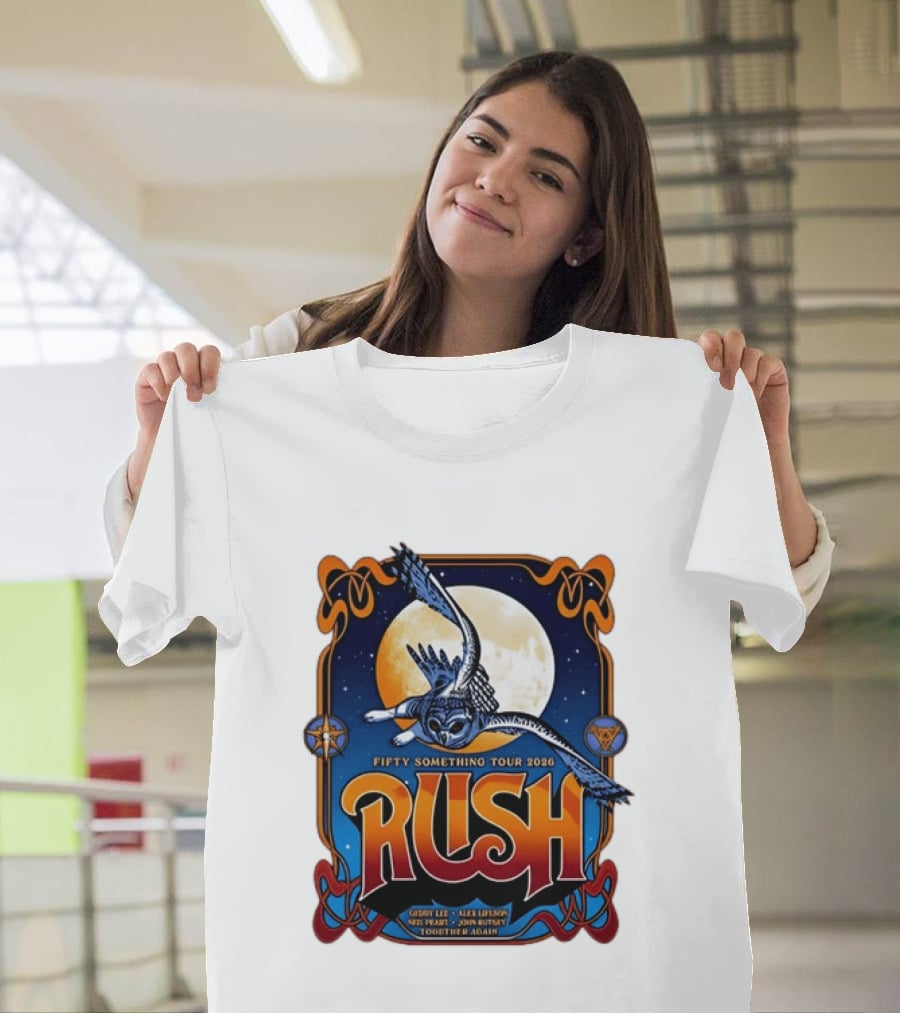 Rush Fifty Something Tour 2026 Geddy Lee Alex Lifeson Neil Peart John Rutsey Together Again Owl Moon T-Shirt