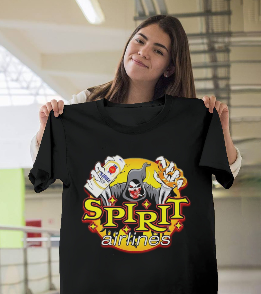 Spirit Airlines Grim Reaper Natural Light Beer T-Shirt