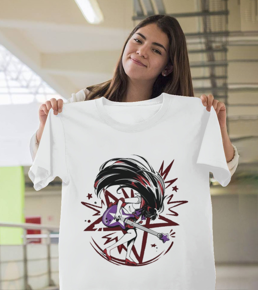 Sailor Mars Rei Hino Rocking Electric Guitar With Cosmic Energy Burst T-Shirt