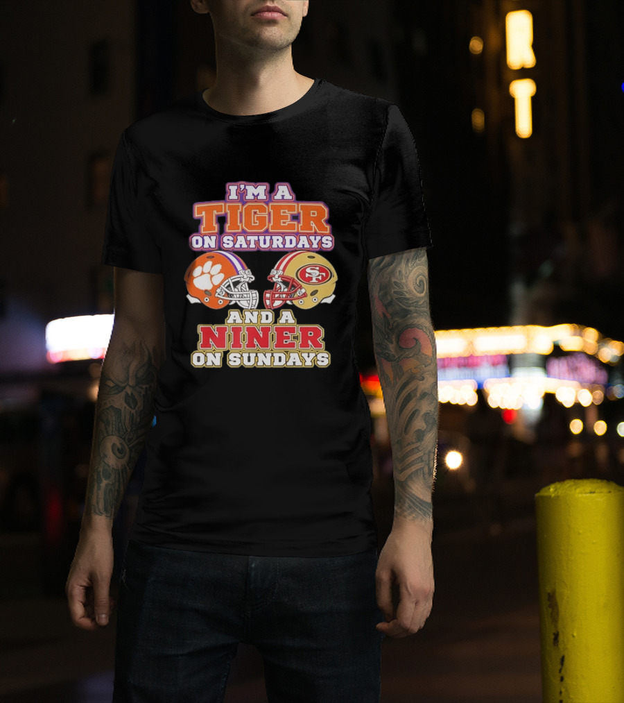 Clemson Tigers On Saturdays Niner On Sundays Football Collaboration T-Shirt