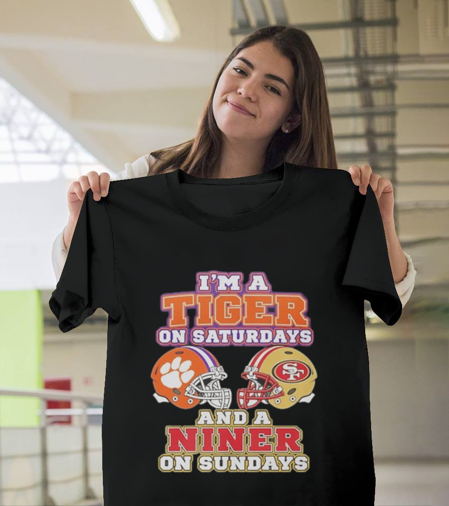 Clemson Tigers On Saturdays Niner On Sundays Football Collaboration T-Shirt