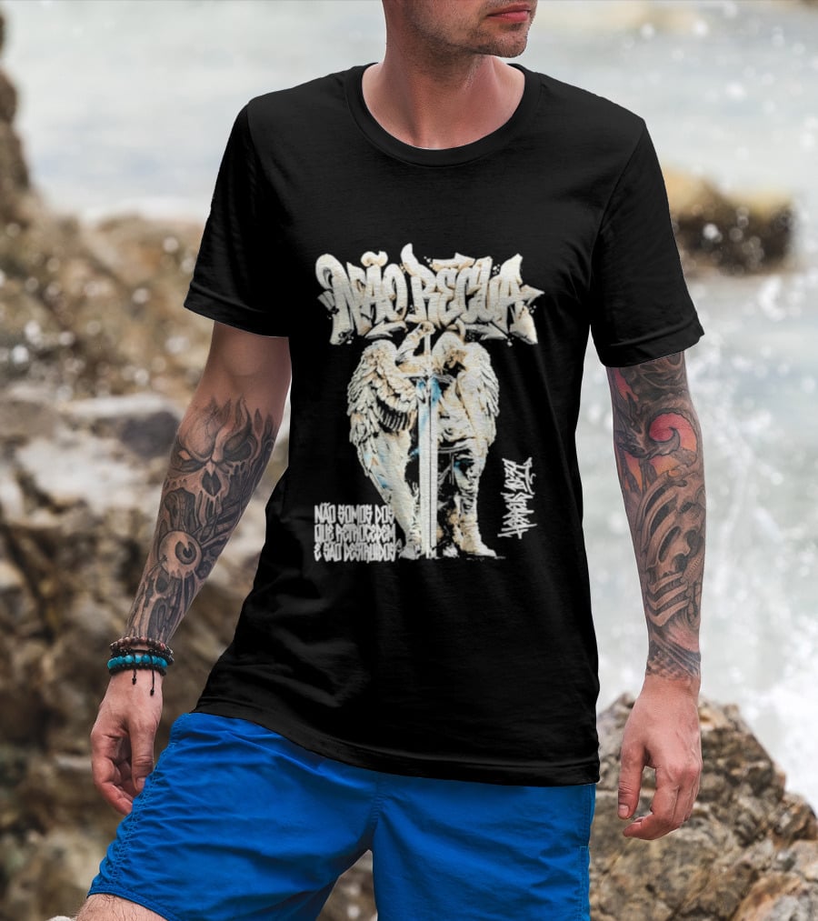 NÃO RECUA Angel Warrior Sword Faith Graffiti T-Shirt